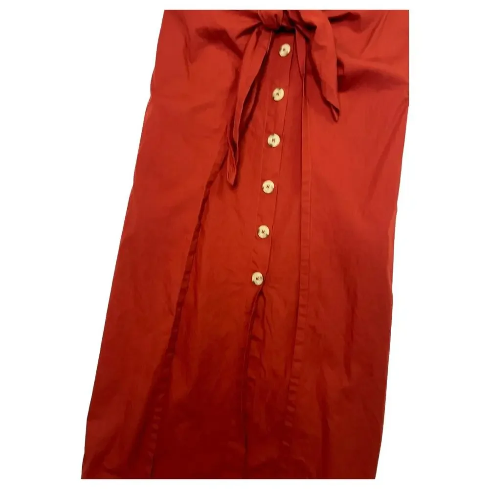 Free People Skirt Womens Medium Orange Midi Button Front Tie Boho Festival Chic